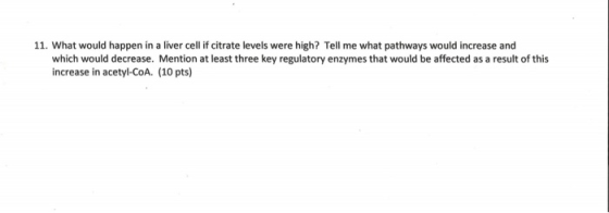 11. What would happen in a liver cell if citrate levels were high? Tell me what pathways would increase and which would decre