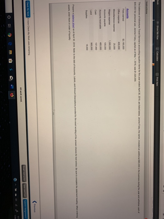 Printem Instructions The balances of Adventure Travel Services accounting in tems for the year ended A $40.000 for personal u
