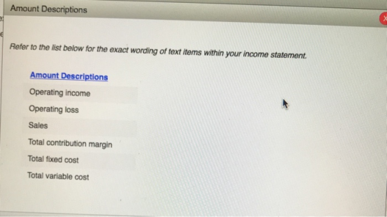 Amount Descriptions Refer to the list below for the exact wording of text items within your income statement. Amount Descript