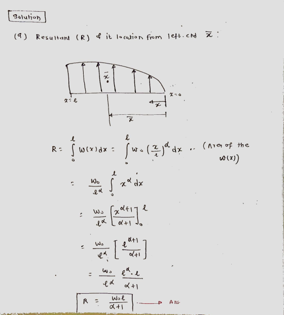 [solution] (9) Resultant (R) & it location from left. and X : - ixo -- 25 € AP - R = I wrxoda a wridx = ţw. (z jedke v (og of
