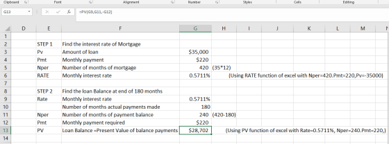 Clipboard Font Alignment E Number Styles Cells Editing : x for =PV(G9,G11,-G12) G H I J K L M N 1 STEP 1 Pv Pmt Nper RATE Fin