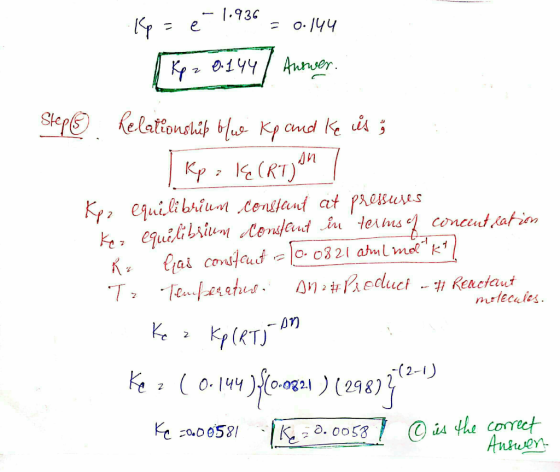 Bp=é 1936 = 0.144 Kp = 0.344) Aursery Step® Relationship blus Kp and ke it ; I Kp: BE CRTJOM Kyz equilibrin constant at press