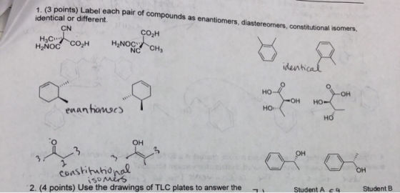 1. (3 points) Label each pair of compounds as enantiomers, diastereomers, constitutional isomers, identical or different. CN