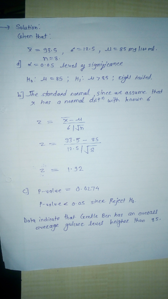 oluufion. guren that h) Jse stordae oema4 , since we assume, hat x has a noemal dist toith knoun 93.5-5 CP-Value. 02:74 poas sihee Rejeet Ho Data indieate that sentle Ben has an oveeau aveeage grulcare tees heigo han g5.