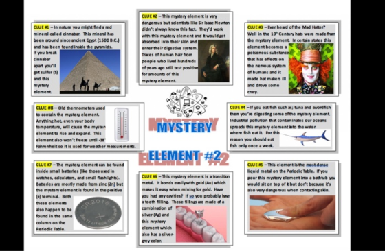 CLUE 1 - in nature you might find a red mineral called cinnabar. This mineral has been around since ancient Egypt (1500 B.C.)