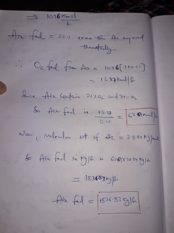=> 1096 mol As feel = 22%. exces than Aix enquired lu theoretically .. O feel from Aile = 10.96€ 140:22] = 13.37 kmalle Suice