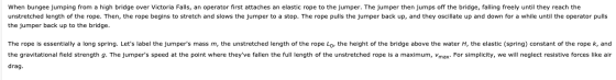 When bungee jumping from a high bridge over Victoria Falls, an operator first attaches an elastic rope to the jumper. The jum