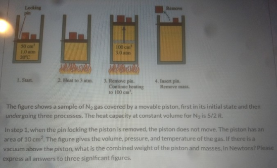 Remove Looking pin 50 cm 1.0 atm 20°C 100 cm 3.0 am WWW 1. Start 2. Heat to 3 atm. 3. Remove pin. Continue heating to 100 cm