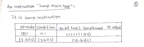 for instruction jump Main loop:- It is jump instruction Pc effect I opcode condition / co-bit twos complement 001 11 illl