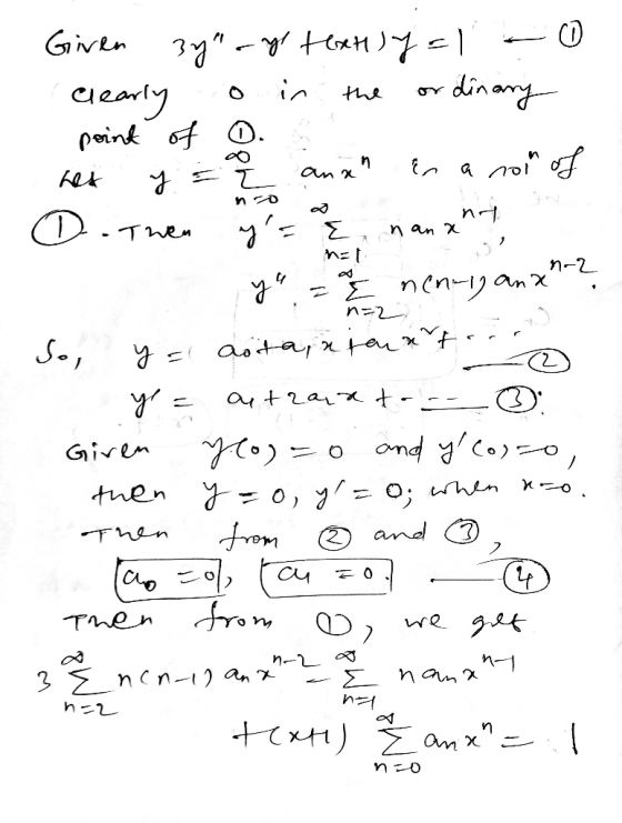 n=2 Given 3y - textsy = 1 - 0 Clearly o in the ordinary point of O. nes y = aux in a non of - Then y= { nananat y - nenny