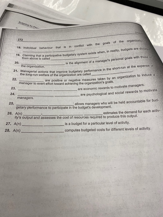 Budgeting for Plan 272 goals the goals of the organization conflict with individual behaviour that is in that a participative