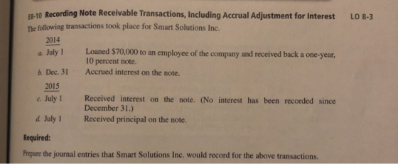 LO 8-3 30 Recording Note Receivable Transactions, Including Accrual Adjustment for Interest The following transactions took p