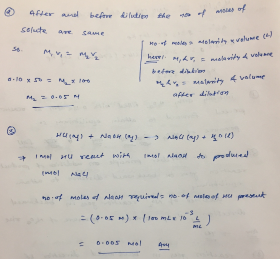 ④ after au-ol bemedilutian the no» Mole) Solucte are same no.rf nole. 스 n46lom.t, xvoluwie (L) S6 here/ before ditn after dil