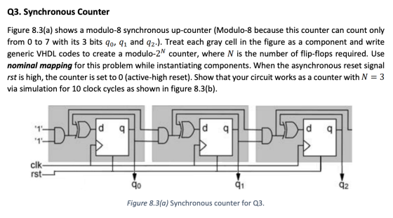 Q3. Synchronous Counter Figure 8.3(a) shows a modulo-8 synchronous up-counter (Modulo-8 because this counter can count only f