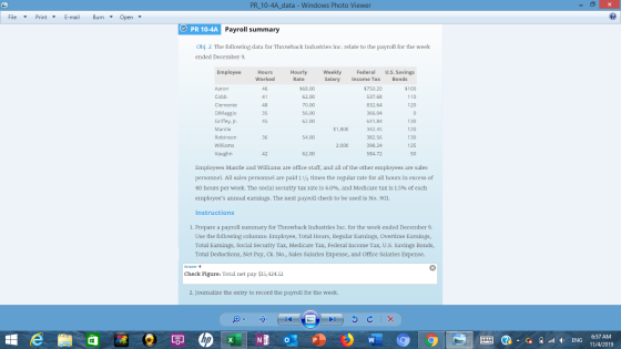 PR_10-4A_data - Windows Photo Viewer х File Print E-mail Burn Open - PR 10-4A Payroll summary Obj. 2 The following data for T