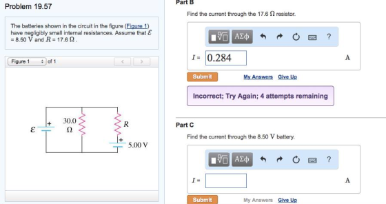 Image for Problem 19.57 The batteries shown ii the circuit in the figure (Figure 1) have negligibly small internal resis
