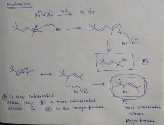 Mechanism Brer no 2 Br uma - O is less alken alkene. substituted and ® is more substituted So, ® is the major fordult, Most S