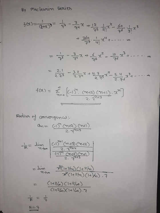 BY maclaurin series SG)- TN - N - - + 34 x° +----- - - - - - 2.76 f) = (-15. (en42) (+1). som] - O 2. 7743 Radius of converge