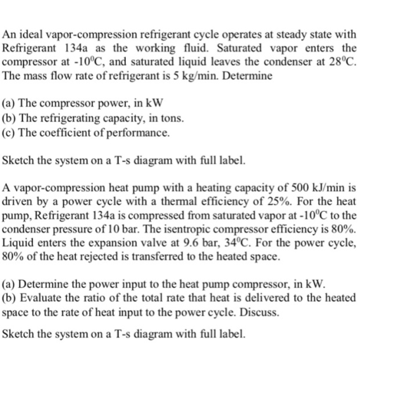 An ideal vapor-compression refrigerant cycle operates at steady state with Refrigerant 134a as the working fluid. Saturated v