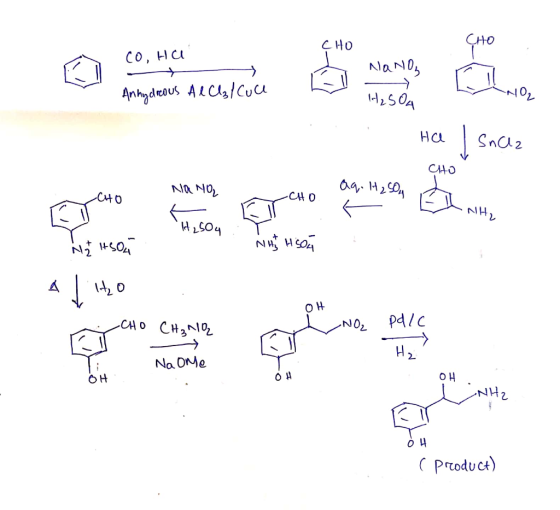 CHO со, на NaN Ha | Sncez NANO, aq. H2SO4 CHO ECHO ET - H2SO4 : NHSO4 NIHS HISOA A 140 OH CHO CH₂ NO L No polc Н, NaOne OH NH