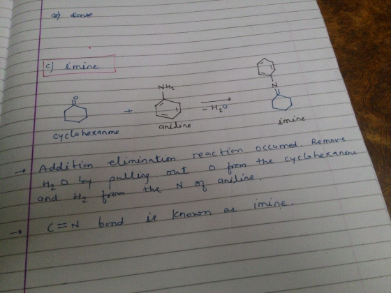 9emine -H20 cyclo hexanme aniline imine Additien elimination Remort occumed. reactin the cycahesanane aniline and the imine i