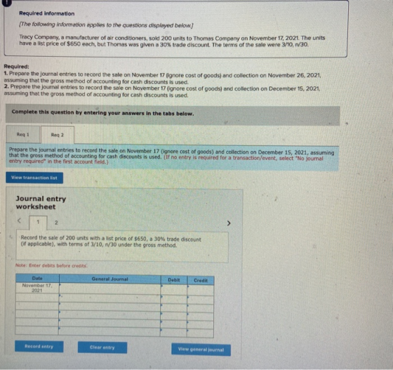 Required information (The following information applies to the questions displayed below) Tracy Company, a manufacturer of ai