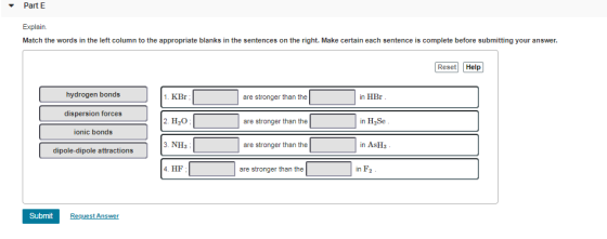 Part E Explain Match the words in the left column to the appropriate blanks in the sentences on the right. Make certain each