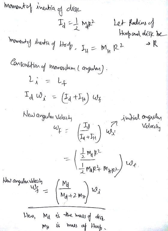 moment of inentia of disse 1. Id = // mp? - Let Radius of Heup and disk be moment of theatre of Hole In = m. R2 In = MAR² R C
