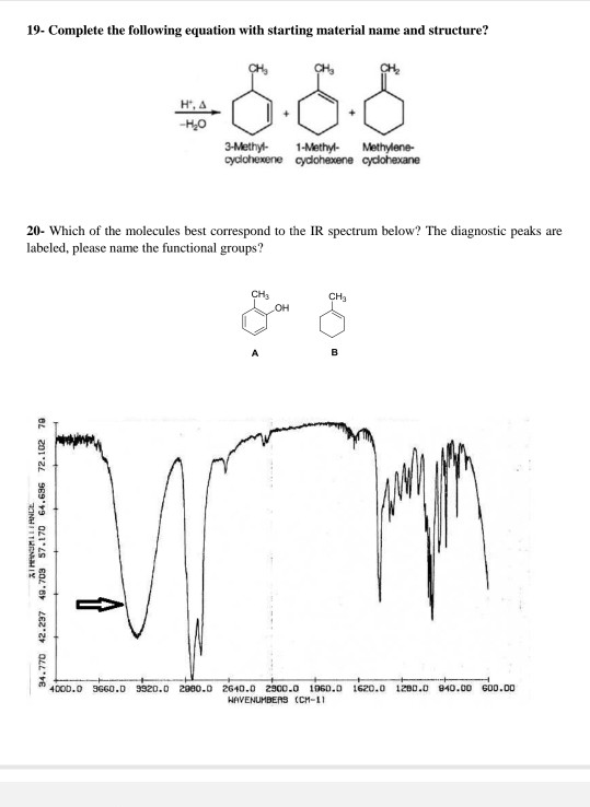 19. Complete the following equation with starting material name and structure? 3-Methyt cyclohexene 1-Methyl Methylene- cyclo