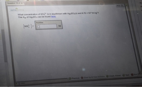 Question 19 of 36 Du What co The Kup of Ag SO, can be found here. Number So3IG Next Era gen ®Give Up & View Solution ·Check Answe,。Next 。Previous Y Hint