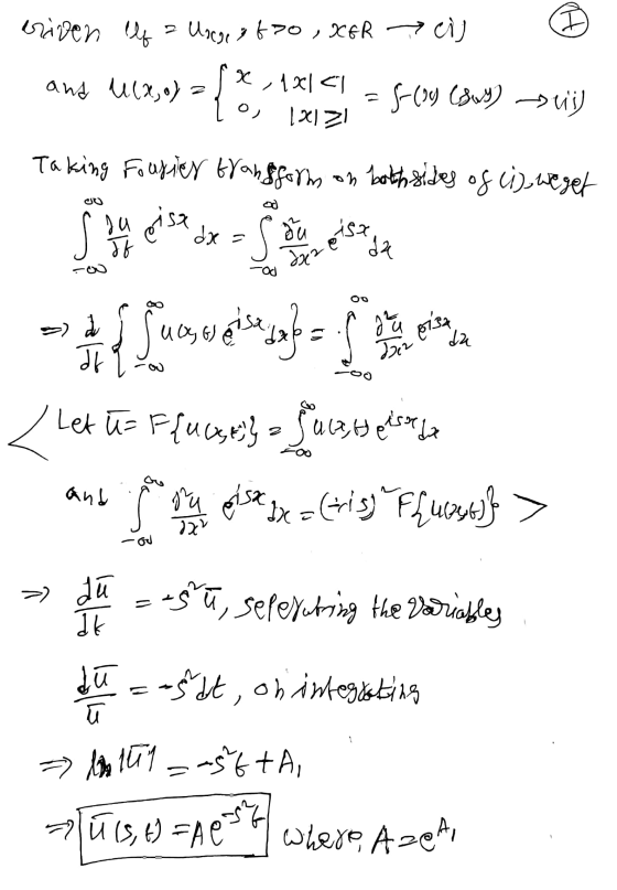 eriven elf = Uscge & to , XER 7 cij x, 1x141 and U12,0) = :5(1) (su) u 12121 o) Taking Fourier transform on both sides of ci)