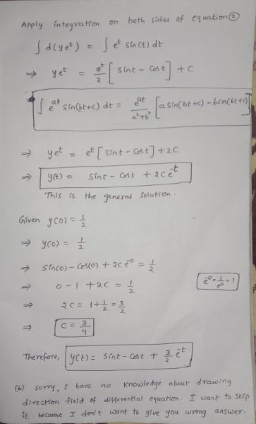 Apply integration on both fides of equation Jolyet) = J et stact) at yet I sint - cast] to seat sin (bttc) dt = a sin bt +c)