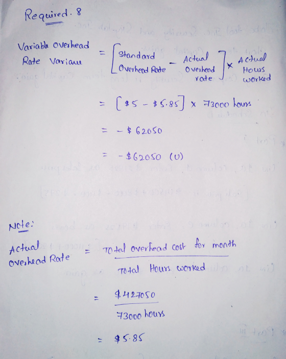Required. 8 Variable Overhead Standard Rate Variane Actual Overhead Rate Overhead rate 7x Actual Hours worked (^5 - $5.85] x