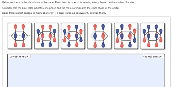 Below are the pi molecular orbitals of benzene. Ra
