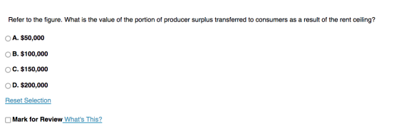 Refer to the figure. What is the value of the portion of producer surplus transferred to consumers as a result of the rent ce