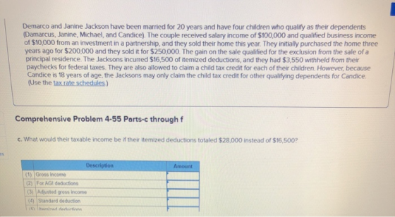 Demarco and Janine Jackson have been married for 20 years and have four children who qualify as their dependents (Damarcus, J