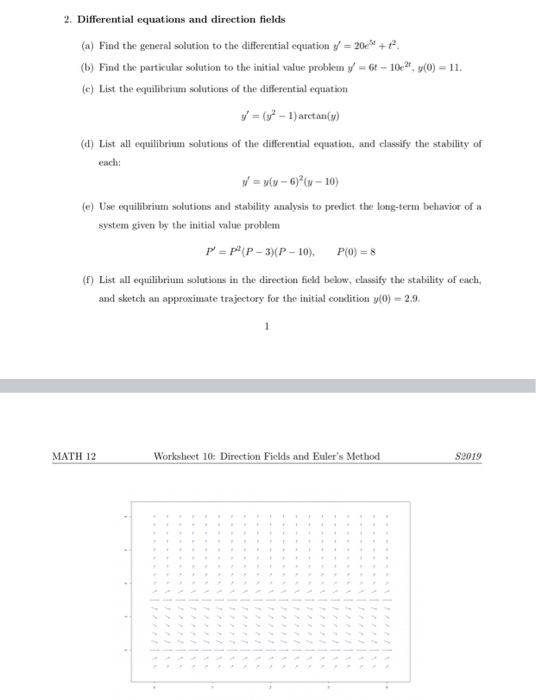 2. Differential equations and direction fields (a) Find the general solution to the differential equation y = 20e3+ + + (b)