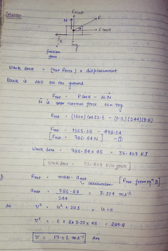 Psine cose how dore Werk dene hut Pore) x dis placument BlocR s shi en thu qround Prut一一 (1500)-Cos 32.5ー( 0.2) (244)19.8 ) Fru 1265, 00 498-24 Werk doni-,一一q06: 84 x 45-:-. 36. 407 KJ I werk dan1 35-404-Kito Joule mass.amet aut486 843.224 ms2 244 a0 L 20 v2 0 Rx 3-22x 45 209-8