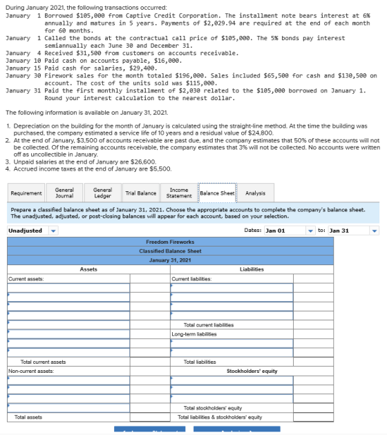 During January 2021, the following transactions occurred: January 1 Borrowed $105,000 from Captive Credit Corporation. The in