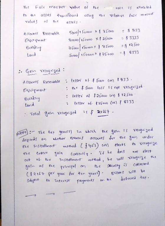 is allocated The Fair market value of the to the assets transferred using values of the assets. . the - note relative fair ma