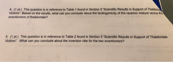 4. (1 pt.) This question is in reference to Table 1 found in Section 3 Scientific Results in Support of Thalidome Victims.