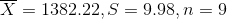 X 1382.22. S = 9.98, n 9