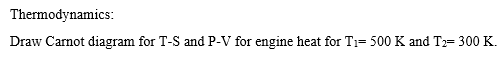 Thermodynamics: Draw Carnot diagram for T-S and P-V for engine heat for T1= 500 K and T2= 300 K.