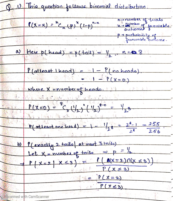 e n This question follows binomial diatwibution. (x = x) = het tepi te flapy has ne number of tirats xt number of favourable
