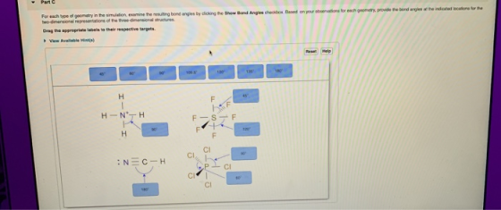 Parc For each type of geometry in the simulation, examine the resting bond angles by clicking the Show Blond Angies checkbox