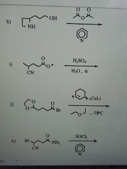 0 0 OH h) NH H2SO4 i) CN H20, 4 Q.culi j) ci & Br Br ~0,-780 SOCI, k) Br NH CN N jpg