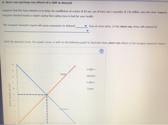 8. Short-run and long-run effects of a shift in demand Suppose that the tuna industry is in long-run equilibrium at a price o