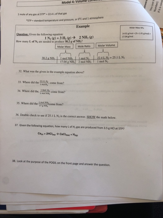 Model 4: Volume 22.4 L of that gas 1 mole of any gas at STP* STP standard temperature and pressure, or 0C and 1 atmosphere E