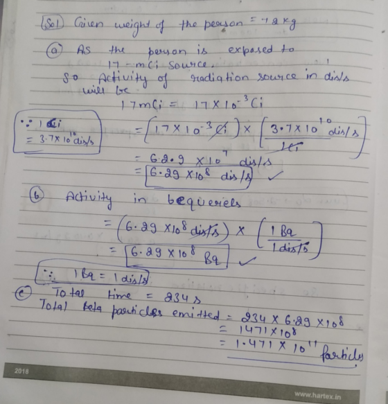 Se Chiren weight f the pessanakg expased to AS 17mci Source So Actiuity of the persan is 9radig tion sour ce in diss 17 mGis