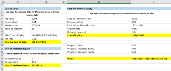 A В C E 1 Cost of Common Equity 2 Cost of Debt We need to calculate YTM for this bond issue, which is We need to use constant